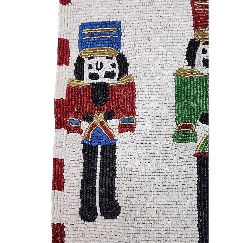 Beaded Nutcracker Christmas Placemat Table Charger Centerpiece Red Square 14 in